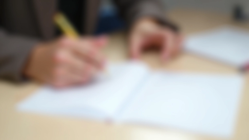 Hands writing notes on paper with colored pens, notebook on light background, organized notes, clear handwriting visible